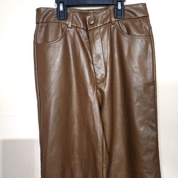 Vintage 90s Brown Nuggat Faux Leather Wide Leg Pants Size 27 - Picture 3 of 7